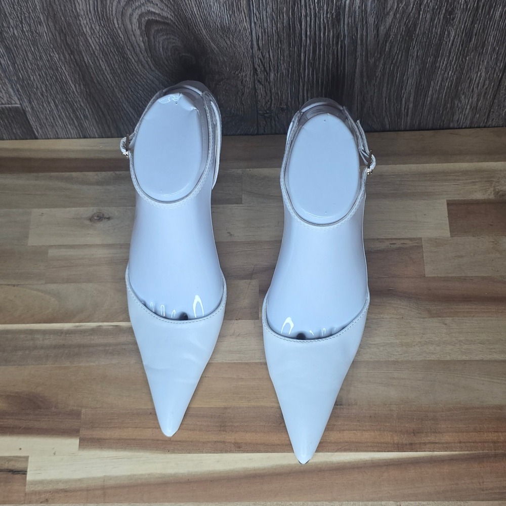 Pierre Dumas White Pointed Toe Stiletto Kitten Heel Slingback Pumps Women 7.5M